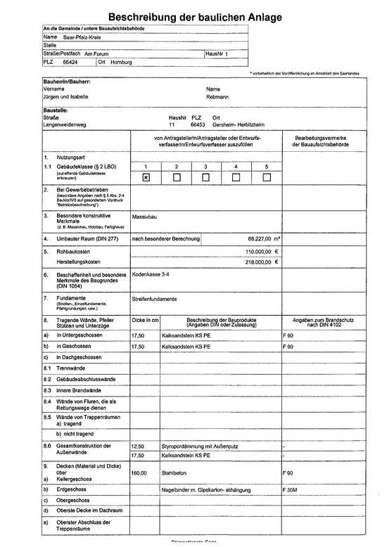Beschreibung bauliche Anlage Seite 1