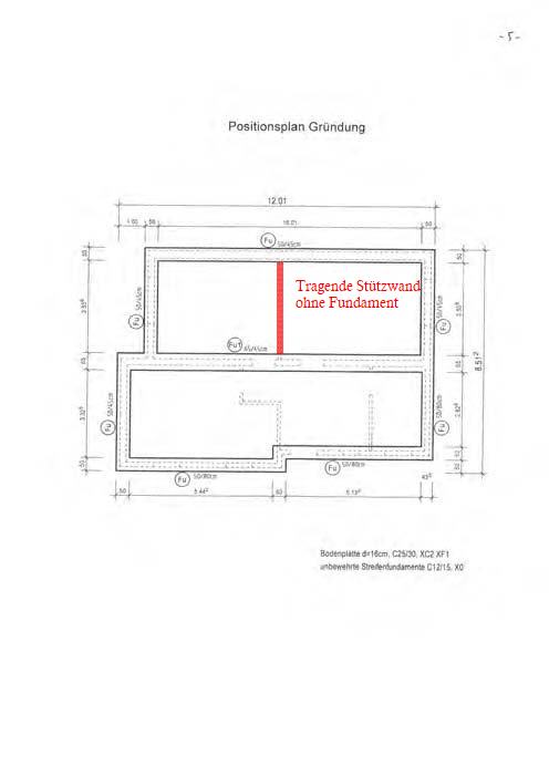 Aussteifende Wand ohne Fundament - Gründungsplan